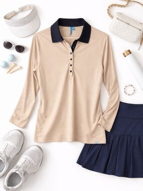 NWT GG Blue Susan Golf Polo Size Large Bronze Country Club Preppy Sporty Neutral